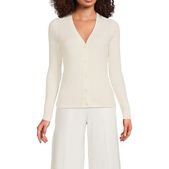 Women's Lands' End Baby Cable V-Neck Cardigan Sweater
