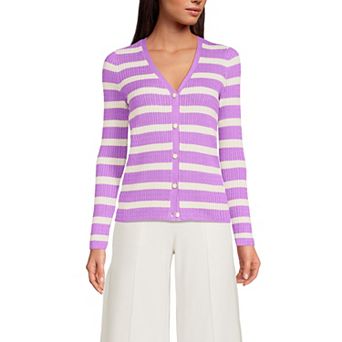 Women's Lands' End Baby Cable V-Neck Cardigan Sweater