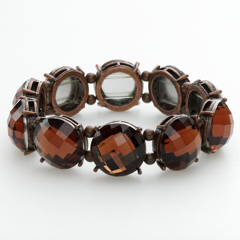 1928 Copper Tone Simulated Crystal Stretch Bracelet, Womens, Brown