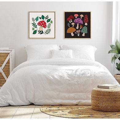 Sylvie Forest Mushrooms Dark Framed Canvas by Carey Copeland