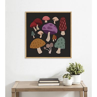 Sylvie Forest Mushrooms Dark Framed Canvas by Carey Copeland