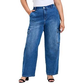 Avenue Women's Plus Size Cassidy Wide Leg Cargo Jean