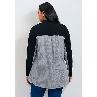 Avenue Women's Plus Size Ray Mix Media Button Thru Cardi