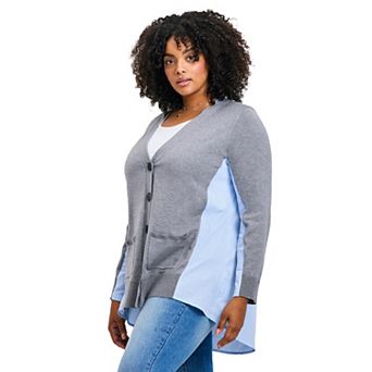 Avenue Women's Plus Size Ray Mix Media Button Thru Cardi