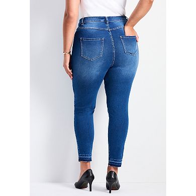 Avenue Women's Plus Size Butter Skinny Frayed Hem Jean