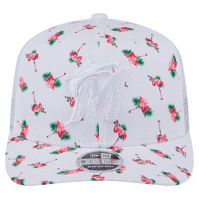 Men's New Era White Miami Marlins Flamingo Mesh Back 9SEVENTY Stretch-Snap Hat