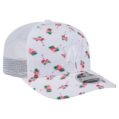 Men's New Era White Miami Marlins Flamingo Mesh Back 9SEVENTY Stretch-Snap Hat