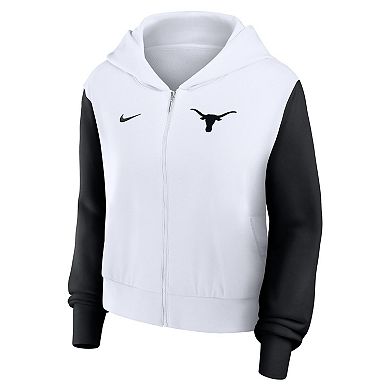 Women's Nike White Texas Longhorns Cropped Color-Block Script Full-Zip Hoodie