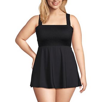 Plus Size Lands' End Smocked One-Piece Swim Dress