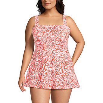 Plus Size Lands' End Smocked One-Piece Swim Dress