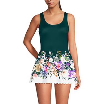 Women's Lands' End Long Tugless Scallop One-Piece Swim Dress