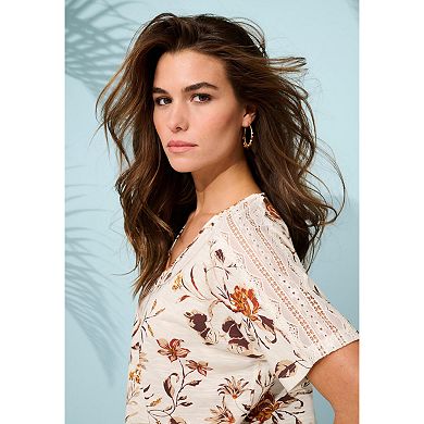 Roaman's Women's Plus Size Lace Trimmed Textured Tee