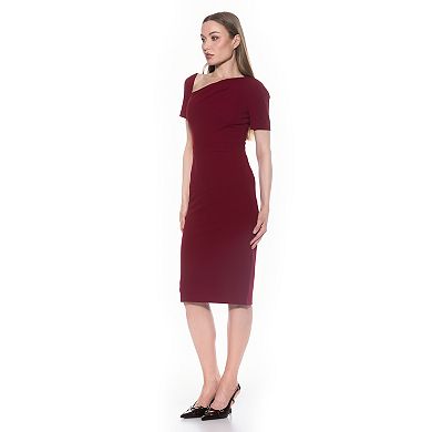 Women's ALEXIA ADMOR Asymmetrical Ruched Short Sleeve Midi Dress