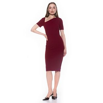 Women's ALEXIA ADMOR Asymmetrical Ruched Short Sleeve Midi Dress