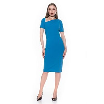 Women's ALEXIA ADMOR Asymmetrical Ruched Short Sleeve Midi Dress