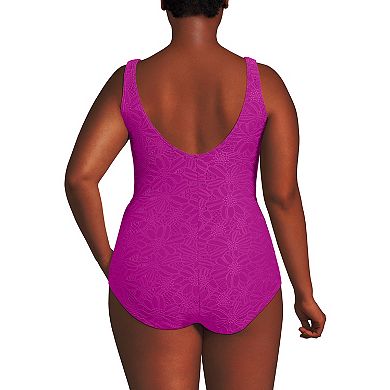 Plus Size Lands' End Tugless Low Leg Lace One-Piece Swimsuit