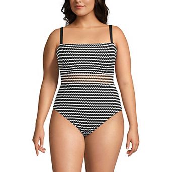Plus Size Lands' End Crochet Square Neck High Leg One-Piece Swimsuit
