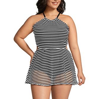 Plus Size Lands' End Crochet Monokini Swim Dress Swimsuit