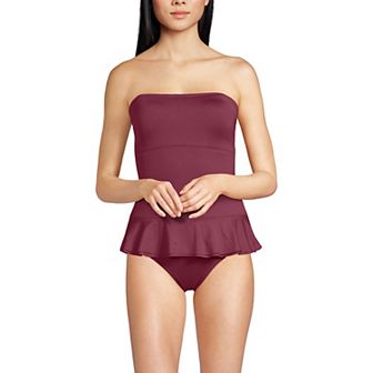 Women's Lands' End Sculpting Suit Ruffle Bandeau One-Piece Swimsuit
