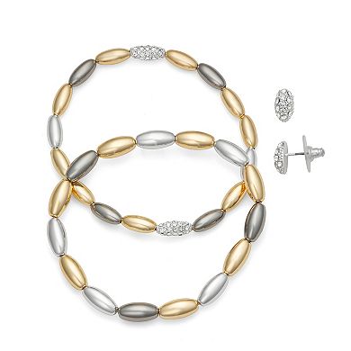 Nine West 3-Piece Puffy Pave Bracelets & Stud Earrings Set