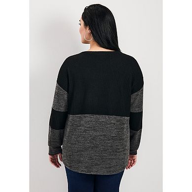 Avenue Women's Plus Size Leisure Splice Hacci Top