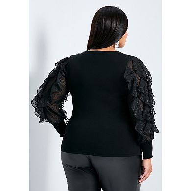 Avenue Women's Plus Size Frill Sleeve Sweater