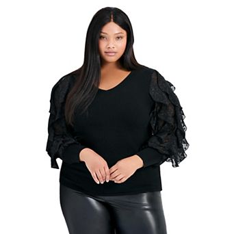 Avenue Women's Plus Size Frill Sleeve Sweater