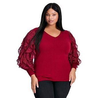 Avenue Women's Plus Size Frill Sleeve Sweater