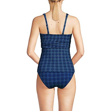 Women's Lands' End Long V-Neck Plunge X-Back Tankini Swim Top