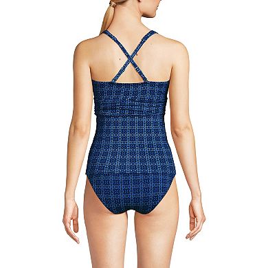 Women's Lands' End Long V-Neck Plunge X-Back Tankini Swim Top