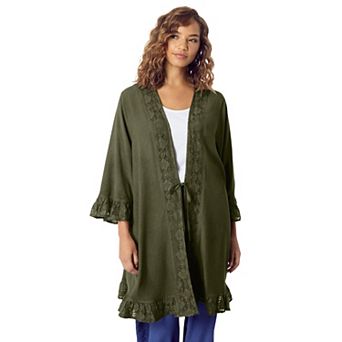 Roaman's Women's Plus Size Ruffle Trimmed Acid Wash wrap