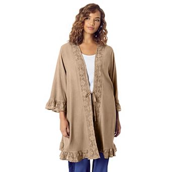 Roaman's Women's Plus Size Ruffle Trimmed Acid Wash wrap
