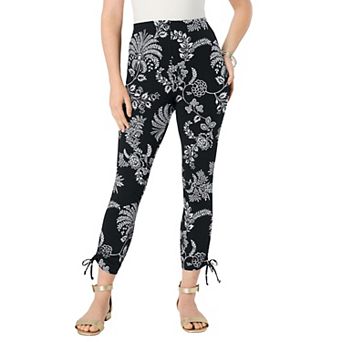 Roaman's Women's Plus Size Side Tie Ruched Capri
