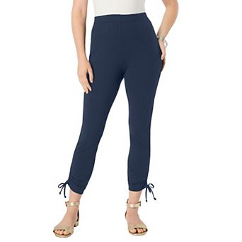 Roaman's Women's Plus Size Side Tie Ruched Capri
