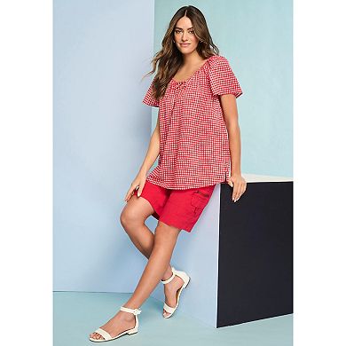 Roaman's Women's Plus Size Embroidered Ruffle Blouse