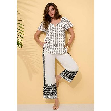 Roaman's Women's Plus Size Embroidered Ruffle Blouse