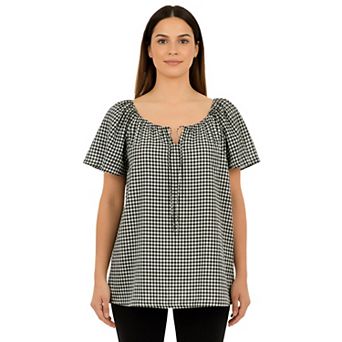 Roaman's Women's Plus Size Embroidered Ruffle Blouse