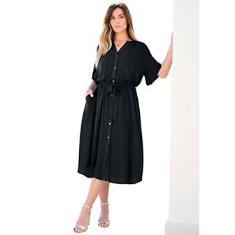 Roaman's Women's Plus Size Hand-Crinkled Button-Down Dress