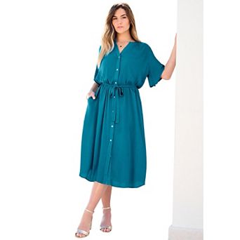 Roaman's Women's Plus Size Hand-Crinkled Button-Down Dress