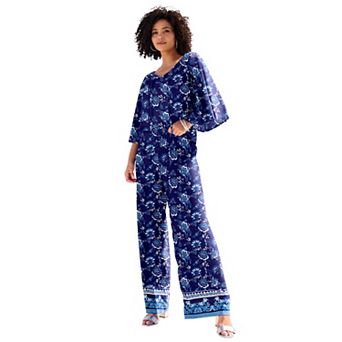 Roaman's Women's Plus Size Notch Neck Textured Tee