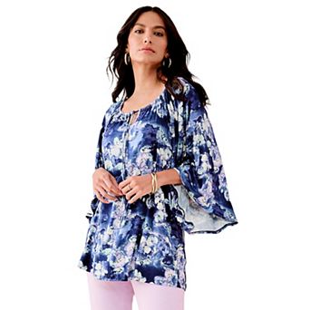 Roaman's Women's Plus Size Notch Neck Textured Tee