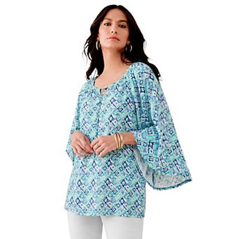 Roaman's Women's Plus Size Notch Neck Textured Tee