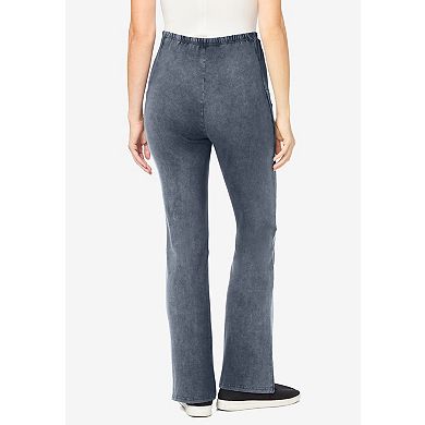 Woman Within Plus Size Petite Stretch-Cotton Knit Pull-On Bootcut Pocket Leggings