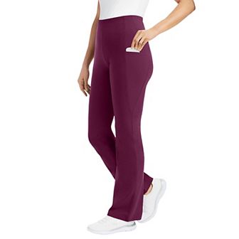 Woman Within Plus Size Petite Stretch-Cotton Knit Pull-On Bootcut Pocket Leggings