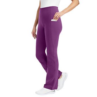 Woman Within Plus Size Petite Stretch-Cotton Knit Pull-On Bootcut Pocket Leggings
