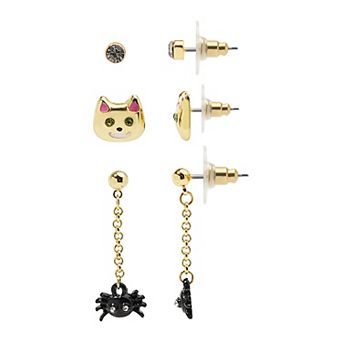 LC Lauren Conrad Gold Tone 3-Pair Spider Cat Earring Set