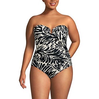 Plus Size Lands' End Slender U-Wire Bandeau One-Piece Swimsuit