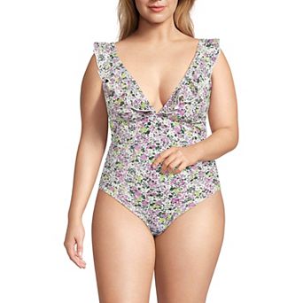 Plus Size Lands' End Pique Ruffle One-Piece Swimsuit