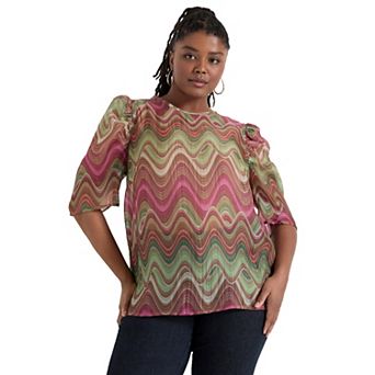 June + Vie Women's Plus Size Mutton-Sleeve Organza Blouse