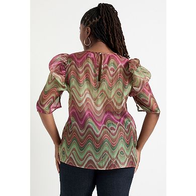 June + Vie Women's Plus Size Mutton-Sleeve Organza Blouse